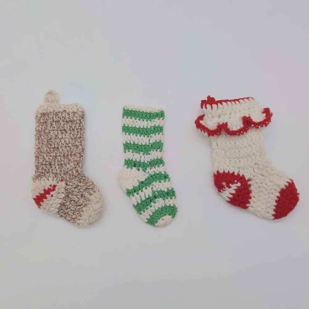 Set of Three Knitted Mini Christmas Stockings